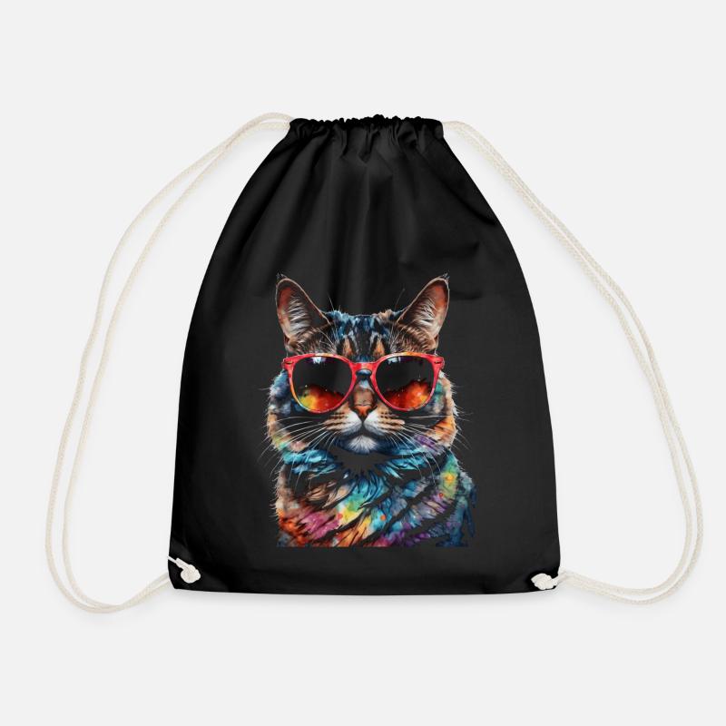 Katze Sonnenbrille Bunt Lustig Tier Design Print - Turnbeutel - Schwarz