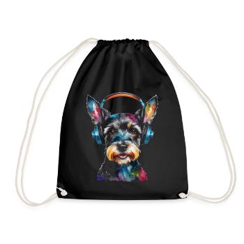 Zwergschnauzer Kopfhörer Hund Lustig Design Print - Turnbeutel - Schwarz - Vorne