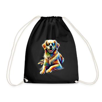 Funny Golden Retriever Dog Art Dog Owner - Drawstring Bag - black - Front