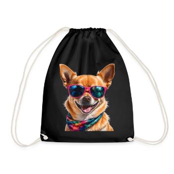 Chihuahua Sunglasses Dog Funny Design Print - Drawstring Bag - black - Front