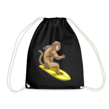 Monkey Surfing Surfboard Summer - Drawstring Bag - black - Front