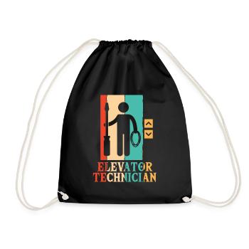 Retro Repair Inspector Technician Elevator - Drawstring Bag - black - Front