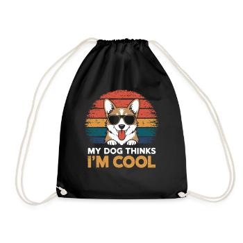 Corgi my dog thinks I'm cool - Drawstring Bag - black - Front