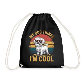 Maltese dog my dog thinks I'm cool - Drawstring Bag - black - Front