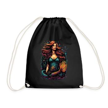 Colorful Mermaid – Imaginative City - Drawstring Bag - black - Front