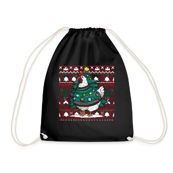 Huhn Ugly Christmas Weihnachten Xmas Santa Claus - Turnbeutel - Schwarz - Vorne