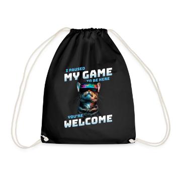 I just paused my game to be here Funny VR Cat - Drawstring Bag - black - Front