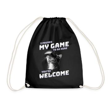 I just paused my game to be here - VR Cat Funny - Drawstring Bag - black - Front