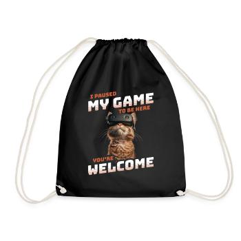 I just paused my game to be here - Cool Cat VR - Drawstring Bag - black - Front