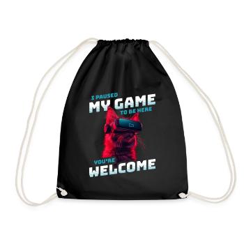I just paused my game to be here - Cat with VR - Drawstring Bag - black - Front
