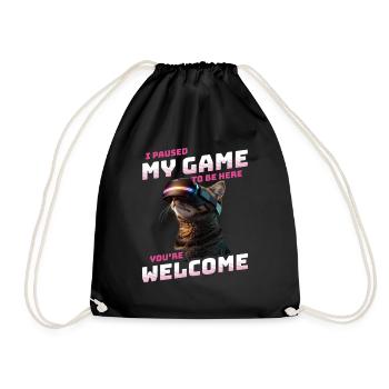 I just paused my game to be here - Gamer Cat VR - Drawstring Bag - black - Front