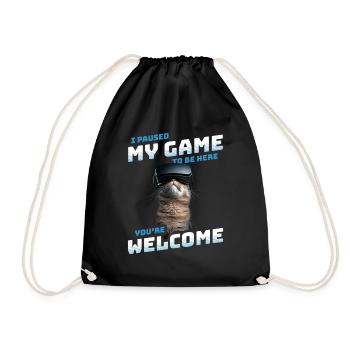 I just paused my game to be here Funny VR Cat - Drawstring Bag - black - Front