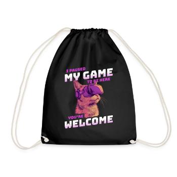 I just paused my game to be here - Cat and VR - Drawstring Bag - black - Front