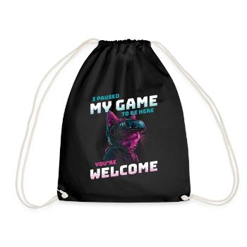 I just paused my game to be here Funny VR Cat - Drawstring Bag - black - Front