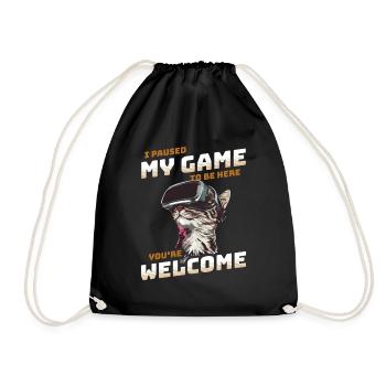 I just paused my game to be here - Cat with VR - Drawstring Bag - black - Front