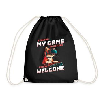 I just paused my game to be here - Cool Cat VR - Drawstring Bag - black - Front
