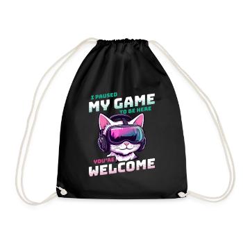 I just paused my game to be here - Cat Gaming VR - Drawstring Bag - black - Front