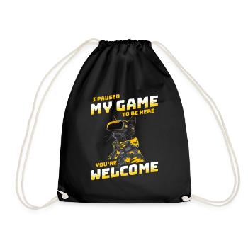 I just paused my game to be here - Cat with VR - Drawstring Bag - black - Front