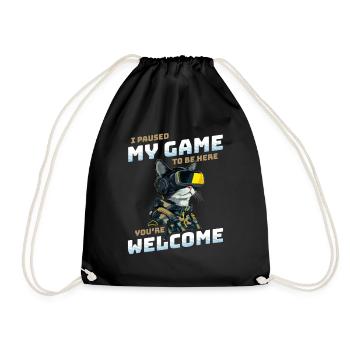 I just paused my game to be here - Gamer Cat VR - Drawstring Bag - black - Front