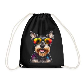 Zwergschnauzer Sonnenbrille Hund Lustig Tier Print - Turnbeutel - Schwarz - Vorne