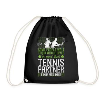 Funny Tennis Player Racket Husband - Drawstring Bag - black - Front