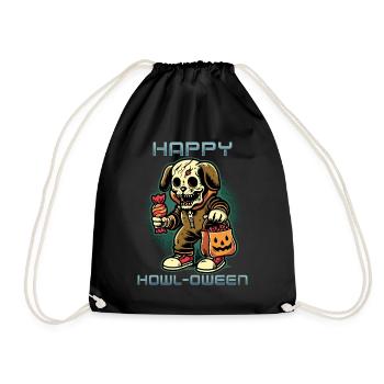 Happy Howl-o-ween Funny Halloween Dog Saying - Drawstring Bag - black - Front
