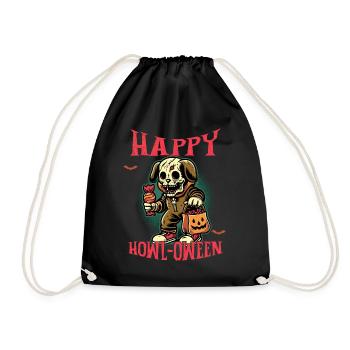 Happy Howl-Oween Funny Dog Halloween Saying - Drawstring Bag - black - Front