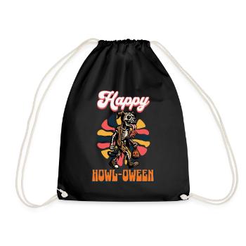 Happy Howl Oween Funny Dog Halloween Saying - Drawstring Bag - black - Front