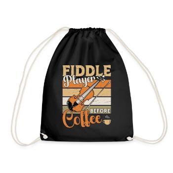 Fiddle Player Before Coffee Musician Coffee Lover - Drawstring Bag - black - Front