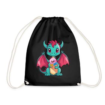 Dino Dragon Dragon Cream Cone Cream Snacking Kids - Drawstring Bag - black - Front