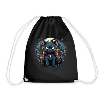 Halloween Schwarze Katze als Vampir - Turnbeutel - Schwarz - Vorne