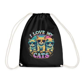 I Love My Cats - Cool Cats with Sunglasses - Drawstring Bag - black - Front