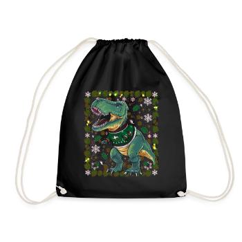 Dinosaur Ugly Christmas Christmas Xmas Trex - Drawstring Bag - black - Front