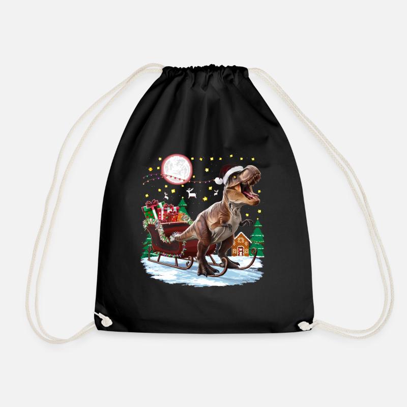 Dinosaur Ugly Christmas Christmas Xmas Trex - Drawstring Bag - black