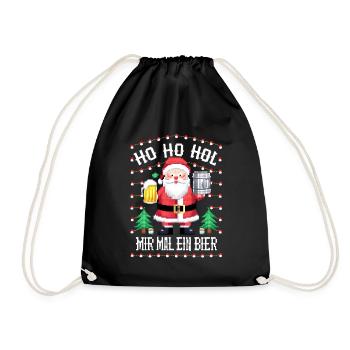 Bier Ugly Christmas Weihnachten Xmas Santa Claus - Turnbeutel - Schwarz - Vorne
