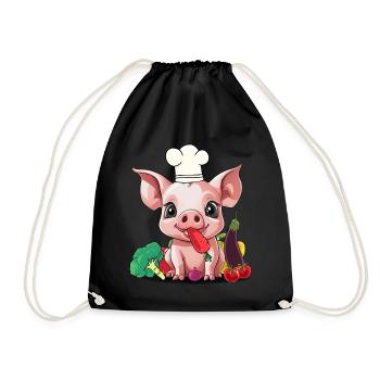 Pig Vegetable Cook Cook Cooks Cook Piglet - Drawstring Bag - black - Front