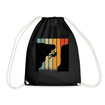 Retro Rock Climbing Silhouette Against Striped Sun - Drawstring Bag - black - Front