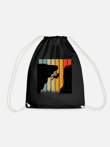 Retro Felsklettern Silhouette Gegen Gestreifte Sonne - Turnbeutel - Schwarz
