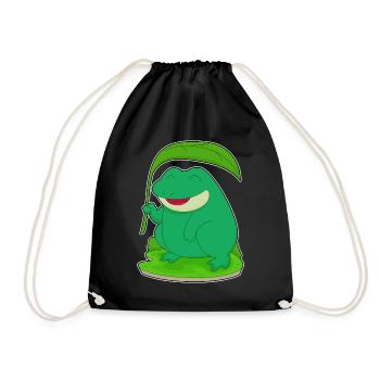 Frosch mit Blatt als Sonnenschirm - Turnbeutel - Schwarz - Vorne