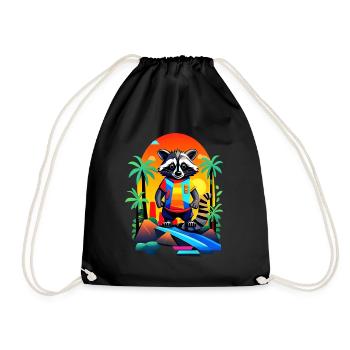 Retro Raccoon in Tropical Sunset - Drawstring Bag - black - Front
