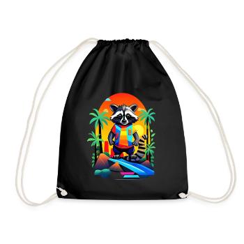 Retro raccoon in tropical sunset - Drawstring Bag - black - Front