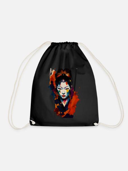 Samurai Warrior - Splash Art - Drawstring Bag - black