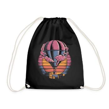 Hot Balloon Retro Sunset Over City - Drawstring Bag - black - Front