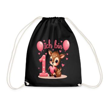 Süßes Reh Ich bin 1 Kinder 1. Geburtstag Mädchen - Turnbeutel - Schwarz - Vorne