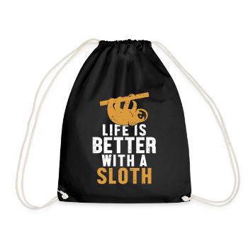 Life is Better with a Sloth Pilosa Folivora Lover - Drawstring Bag - black - Front