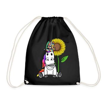 Hippie Pferd Pferde Gaul Sonnenblume Reiterin - Turnbeutel - Schwarz - Vorne