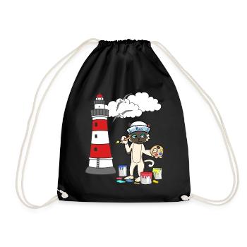 Katze Maler Leuchtturm Matrose Küste maritim Möwe - Turnbeutel - Schwarz - Vorne