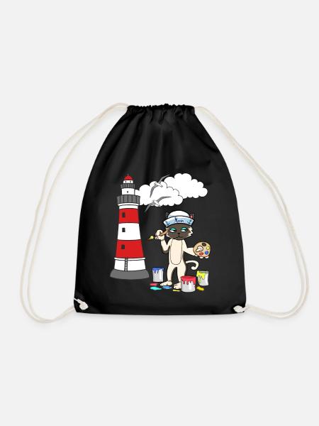 Katze Maler Leuchtturm Matrose Küste maritim Möwe - Turnbeutel - Schwarz
