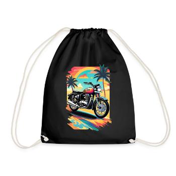 Retro motorcycle on tropical beach - Drawstring Bag - black - Front
