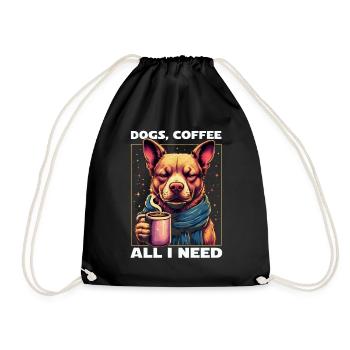 Funny Dog Art Dog Owner Dogs Coffee - Drawstring Bag - black - Front